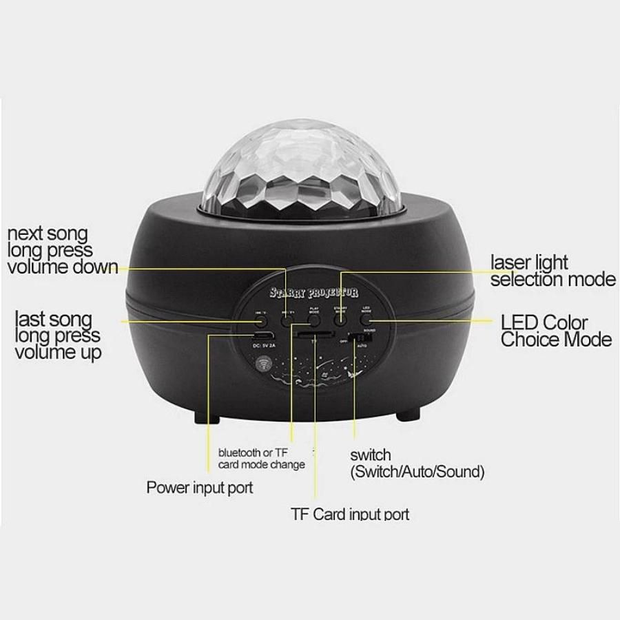 Luminária Abajur Projetor Estrelas Galáxia Caixa De Som Bluetooth RGB - Imagem 2